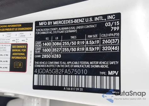 2015 Mercedes-Benz Ml 400 4Matic из США, поврежденный, VIN 4JGDA5GB2FA575010